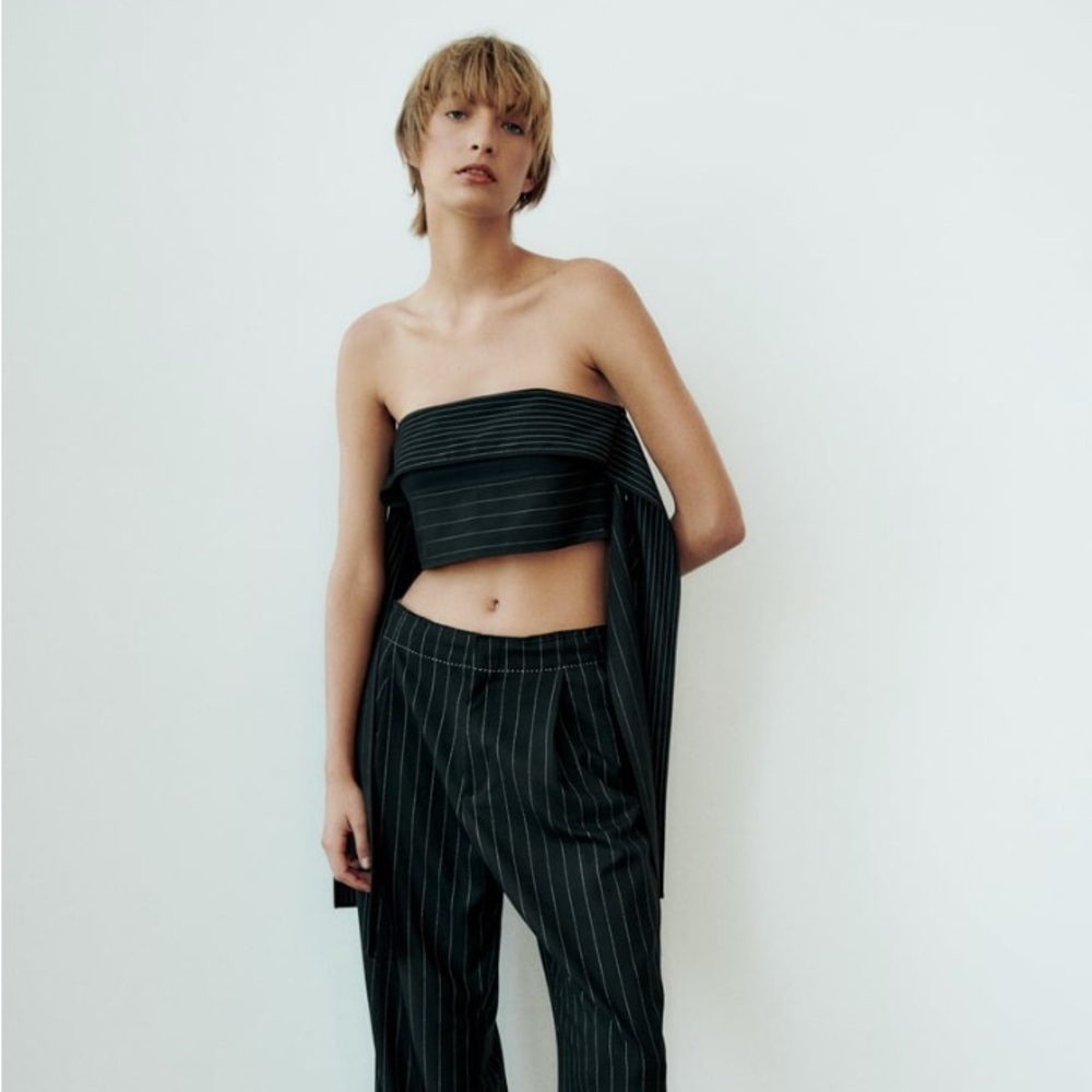 Zara STRAPLESS MULTI-POSITIONAL TIE CROP TOP. Black. Sizes XS, S. New with Tags.